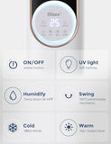 Hiluce 4-IN-1 Tower Fans that Blow Cold Air for Bedroom, Bladeless Fan and Heater Combo,28 ft/s Quiet Swamp Cooler Fan with Ice Packs,180° Oscillating,2 Heating & 3 Cooling Speed, 9H Timer