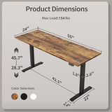 Agilestic Electric Standing Desk, 55 x 24 Inches Height Adjustable Desk, Sit Stand up for Work Office Home