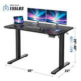 Electric Standing Desk with LED Lights,48 x 24 Inch Height Office Desk with 3 Memory Preset