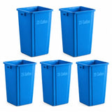 Getzi 5 Pack Blue 25 Gallon Square Commercial Recycling Bin, Heavy Duty Plastic Recycle Container