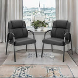 Sweetcrispy Waiting Room Chairs, PU Leather Big and Tall No Wheels Executive Office Chair with Padded Arms