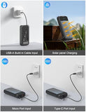 SOXONO Solar Charger Power Bank, PD 20W Fast Charging External Batter, 40000mAh Portable Phone Charger Built in 4 Cables with Dual Bright Flashlights for Camping, Hiking, and Outdoor Use (Black)