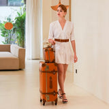 urecity Vintage Luggage Set of 2, Retro Suitcase Trunk with Wheels for Men and Women, Cute Designer Travel Luggage Set with Boarding Tote, Luggage Zipperless TSA Approved