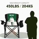 Overmont Oversized Folding Camping Chair 2Pack - 450lbs Support with Padded Cushion Cooler Pockets - Heavy Duty Collapsible Chairs for Sports Garden Beach Fishing Green 2pk