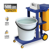 Commercial Traditional Cleaning 3-Shelf Janitorial Cart, 500 Lbs Capacity Housekeeping Cart,
