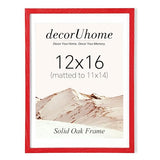 decorUhome Solid Oak Wood 12x16 Picture Frame, Display 11x14 Picture with Mat or 12x16 Poster without Mat, Wall Mounting Photo Frame, Red, 1 Pack