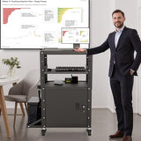 Mobile AV Cart with Side Shelves, Rolling Computer Cart Height Adjustable Rolling Media Utility Cart with Pullout Keyboard Tray