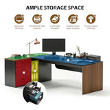 SimpArt Executive L-Shaped Office Desk with Storage Shelves, Modern Executive Desk