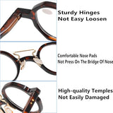 AOOLIA 2 Pcs Round Reading Glasses for Women Men, Stylish Eyeglasses Frame with Spring Hinge, Blue Light Blocking Eyewear (Dark Blue/Leopard, 2, x)