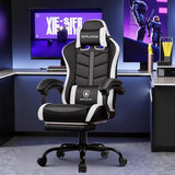 GTPLAYER Gaming Chair, Computer Gaming Chairs for Adults with Footrest, Height Adjustable PC Game Chair, Black-White