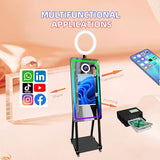 Black Mirror Photo Booth with Instant Printer, Ring Light and Flight Case