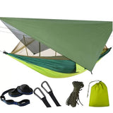 REORANGE Double Camping Hammock with Mosquito Net and Rain Fly – Lightweight 3-in-1 Tent Setup for Outdoor Hiking, Travel, Patio & Backpacking – Portable Hammock for Adults with Tree Straps & Bug Net