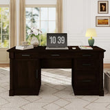blini Large Farmhouse Executive Desk with Drawers，Wood Computer Desk