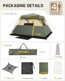 FanttikOutdoor Zeta C4 Pro Camping Tent 4 Person Instant Cabin Tent Setup in 60 Seconds with Rainfly & Windproof Portable with Carry Bag for Family Camping & Hiking, Upgraded Ventilation, Green