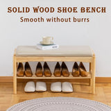 latifolia Small Shoe Bench, Solid Wood Bench with Cushion, 2 Tier Shoe Storage Organizer for Entryway(Nature,31.50''L)