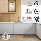 CAMPLUX Tankless Water Heater Electric 11kW 240 Volt, Point-of-Use Digital Display, Electric Instant Hot Water Heater with Self-modulating, Side Water Connection for Easier Installation, White