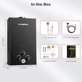 CAMPLUX Tankless Water Heater - 2.64GPM Portable Propane Heater for Off Grid, Camping, Outdoor Shower - 68,000 BTU - BW264B - Black