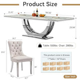 94.5" Large Marble Dining Table Set for 10, Luxury White Silver Kitchen Table