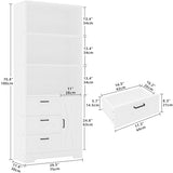 Bookshelf with Door and 3 Drawers, 71in Tall Bookcase Shelf with 3-Tier Shelves