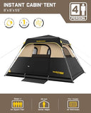 FanttikOutdoor Zeta C4 Pro Camping Tent 4 Person Instant Cabin Tent Setup in 60 Seconds with Rainfly & Windproof Portable with Carry Bag for Family Camping & Hiking, Khaki