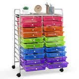 Rolling Cart with 20 Drawers, 20 Tiers Multicolor Trolley, Drawer Bin Carts with 2 Lockable Wheels