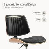 HULALA HOME Faux Leather Home Office Chair with Solid Wood Legs, 360° Swivel Desk Chair