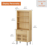 WAMPAT 72.8" Tall 6 Tiers Bookshelf with Doors & Drawer for Home Office