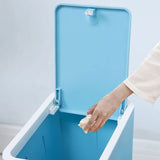 YUANQING Kitchen Cabinet Door Hanging Trash Can with Lid Wall-Mounted Waste Baskets Push-Top Water-Proof Rubbish Bin(Blue)