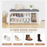 Homaxy 2-Tier Shoe Rack Bench with Side Holder, 39.4 in Bamboo Entryway Bench, Shoe Rack Organizer with Cushion for Front Entrance, Hallway Living Room Bedroom, White and Dark Grey