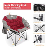 Northroad Folding Compact Camping Moon Chair, Outdoor Padded Saucer Round Chair w/Cup Holder Supports up to 300 lbs for Beach Hiking Fishing Picnic Lawn,Red