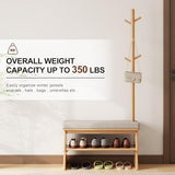 YQJJGL Coat Rack with Shoe Storage,Shoe Rack whit 8 Hook for Offices、Bedroom、Living Room,Small Shoe Bench, Natural