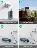 SOXONO Solar Charger Power Bank, PD 20W Fast Charging External Batter, 40000mAh Portable Phone Charger Built in 4 Cables with Dual Bright Flashlights for Camping, Hiking, and Outdoor Use（Green）