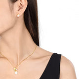 CHOW SANG SANG 24K 999.9 Gold Daily Luxe Willow & Pentals Pearl and Mother of Pearl Asymmetric Stud Earrings