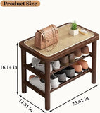 latifolia Shoe Rack Bench, 3-Tier Bamboo Shoe Bench with Breathable Rattan Seat Cushion, Shoe Storage Rack for Entryway(Walnut,23.62''L)