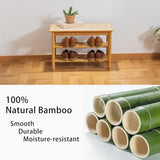 latifolia Shoe Rack Bench, 3-Tier Bamboo Shoe Bench with Breathable Rattan Seat Cushion, Shoe Storage Rack for Entryway(Nature,23.62''L)