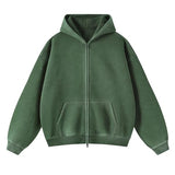 Talakeno Mens Womens Fleece Hoodies Sweatshirt Double Zip Up Oversized Acid Wash Hoodies Winter Vintage Cotton Sweatshirt(Army-Green,XL)