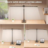 LED Desk Lamp for Home Office - 24W Bright Double Head Desk Light with Clamp