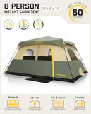 FanttikOutdoor Zeta C8 Pro Camping Tent 8 Person Instant Cabin Tent Setup in 60 Seconds with Rainfly & Windproof Portable with Carry Bag for Family Camping & Hiking, Upgraded Ventilation, Green