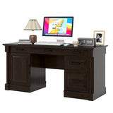 blini Large Farmhouse Executive Desk with Drawers，Wood Computer Desk