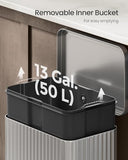 SONGMICS Trash Can, 13 Gallon (50 L) Garbage Can for Kitchen, with Lid, Pedal, and Removable Inner Bucket, Soft Close, Stainless Steel, 15 Trash Bags (Code K) Included, Metallic Silver ULTB586EZ01
