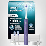 Philips Sonicare 6700 Series Electric Toothbrush - Next-Generation Sonicare Technology, Pressure Sensor, 9 Brushing Settings, SmarTimer, BrushPacer, 21-Day Runtime, Travel Case, Purple, HX7417/04
