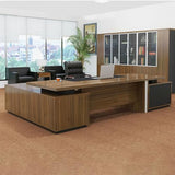 LSIGHTUS 94" Brown Modern L Shaped Executive Desk, Wood Computer Desk