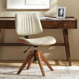 HULALA HOME Faux Leather Home Office Chair with Solid Wood Legs