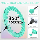 JLoibao Weighted Hula Circle for Adults Weight Loss, Infinity Fitness Hoop Plus Size 51 Inch with Sweat Belt, Include 27 Detachable Links and Waist Trainer for Women(Cyan)