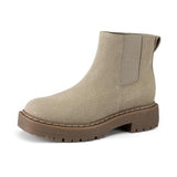 Athlefit Women's Slip on Platform Chelsea Ankle Boots Taupe Size 11