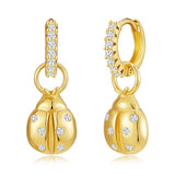 YOIHUR Cute Gold Hoop Earrings for Valentine's Day, 14K Gold Plated Hypoallergenic Jewellery CZ Huggie Drop Earrings, Zircon Ladybug Pendants Earring Jewelry Gifts for Women
