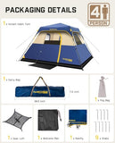 FanttikOutdoor Zeta C4 Pro Camping Tent 4 Person Instant Cabin Tent Setup in 60 Seconds with Rainfly & Windproof Portable with Carry Bag for Family Camping & Hiking, Upgraded Ventilation, Navy Blue