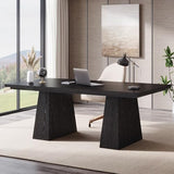 63-Inch Executive Desk, Large Office Computer Desk with Double Pedestal, Modern Simple Workstations Writing Table, Black