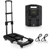Folding Hand Truck 500lbs, Portable Heavy Duty Dolly Cart, 6 Wheels Collapsible Luggage Cart with 2 Elastic Ropes