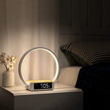 WILIT Bedside Lamp with Alarm Clock,Touch Lamp with Wireless Charger,Nightlight for Bedroom,Sunrise Wake-up Light,3-Grade (Wood Grain)